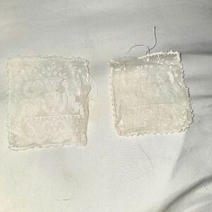 Antique French Handmade Filet Lace Squares Floral Lot 2 Beautiful Vintage 4x4